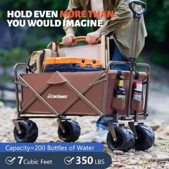 Heavy Duty 350 Lbs Capacity Collapsible Wagon, Folding Camping Wagons, Grocery Portable Utility, Adjustable Rolling Carts, w/ Big Wheels by Boahaus image {5}