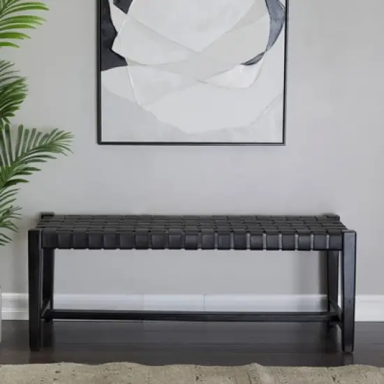 Modern Leather Woven Bench Black - Olivia & May image {1}