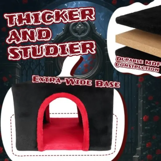 Angel Sar 53" Gothic Cat Tree with Condo, Hammock & Perch, Large Cat Tower with Scratching Posts and Spider Toy for Indoor Cats, Red & Black image {3}