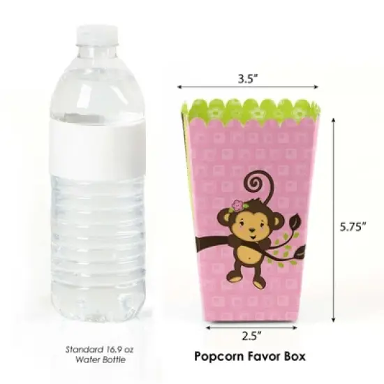 Big Dot of Happiness Pink Monkey Girl - Baby Shower or Birthday Favor Popcorn Treat Boxes - Set of 12 image {1}