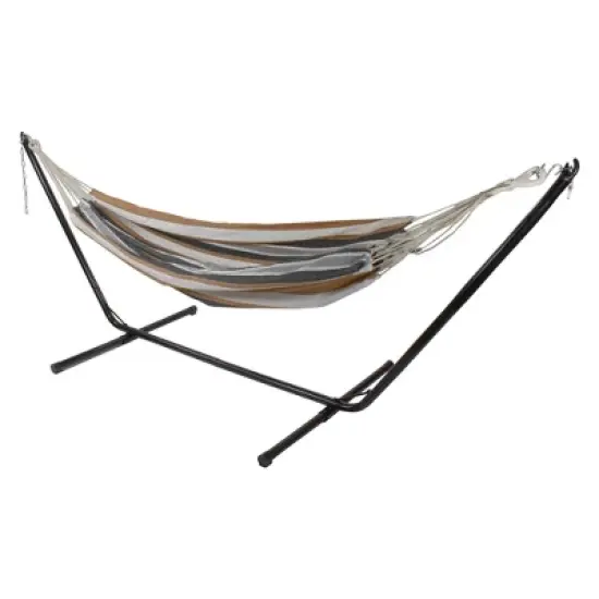 Northlight 73" x 58.5" Striped Double Brazilian Hammock - Brown/White image {5}