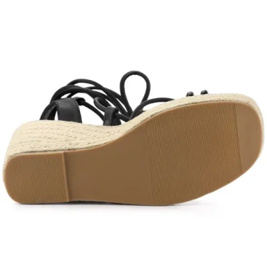 Allegra K Women's Lace Up Platform Heel Espadrilles Wedge Sandals image {4}