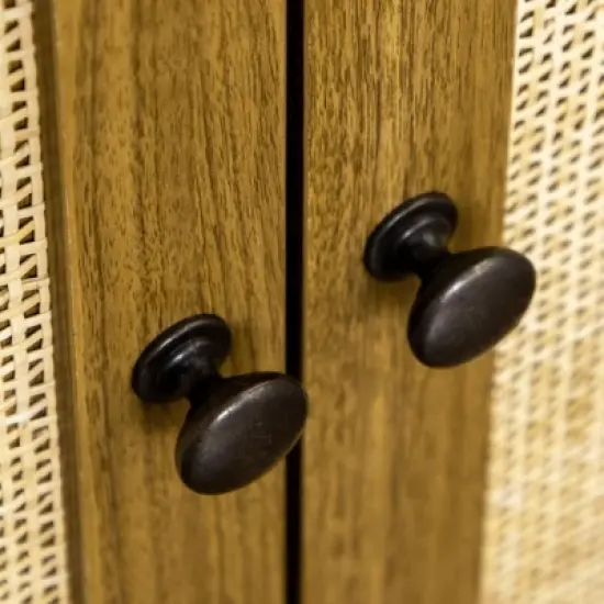 HOMCOM Rustic Bookshelf with Cabinet & Rattan, Tall Bookshelf Library, Wooden Bookcase with Doors and Shelves, Study Living Room Home Office, Walnut image {5}