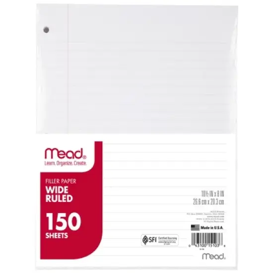 Mead Notebook Filler Paper, Wide Ruled, 150 Sheets Per Pack, 3 Packs image {1}
