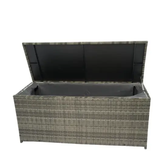 YOOCOZZ 113-Gallon Outdoor Wicker Rattan Deck Box with Large Storage Space, Lid and Removable Liner - Grey image {4}