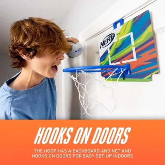 Nerf Mini Over the Door Basketball Hoop Nerfoop Indoor Basketball Door Basketball Hoop + Mini NERF Foam Basketball Set - Perfect for Bedrooms image {2}