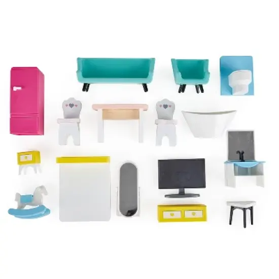 Hape Little Room Pretend Play 3 Story Wooden Doll House w/ Light, Doorbell, & Bedroom, Bathroom, Living Room, & Dining Furniture for Kids Age 3 and Up image {4}