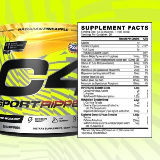 Cellucor C4 Sport Ripped Pre-Workout Powder - Popsicle Hawaiian Pineapple - 9.5oz/20 Servings image {1}
