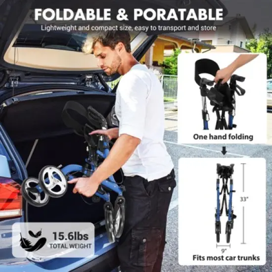 Walker for Seniors, Rollator Walker with Seat, Lightweight Aluminum Walkers with Backrest, Outdoor Rolling Walker Foldable for Seniors image {3}