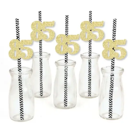Big Dot of Happiness Gold Glitter 85 Party Straws - No-Mess Real Gold Glitter Cut-Out Numbers & Decorative 85th Birthday Party Paper Straws - 24 Ct image {1}