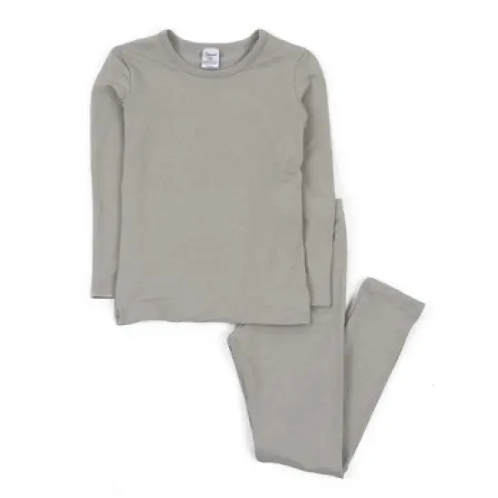 Leveret Kids Two Piece Neutral Solid Color Thermal Pajamas image {7}