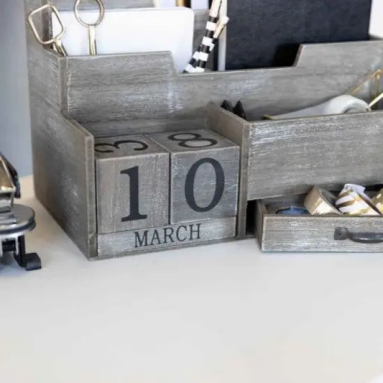 Blu Monaco Dark Wooden Mail Organizer with Block Calendar for Home or Office image {1}
