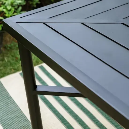 7pc Outdoor Dining Set with Sling Chairs & Large Rectangle Table with Umbrella Hole - Captiva Designs image {8}