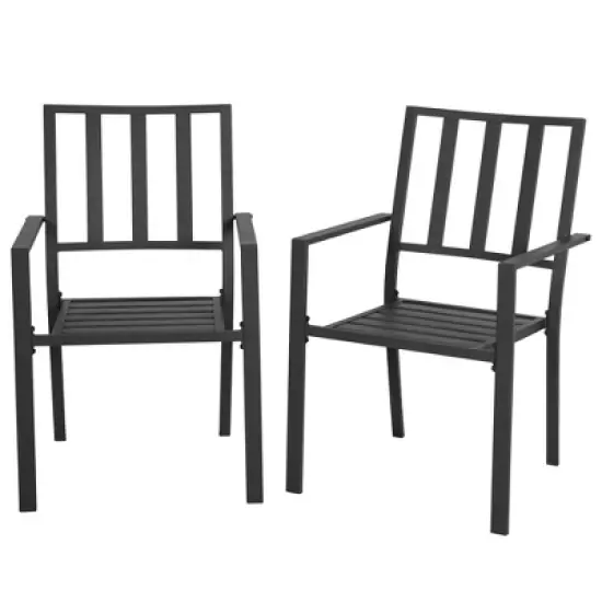 Outsunny Slatted Design Patio Dining Chairs, Set of 2 Stackable Garden Chairs image {3}