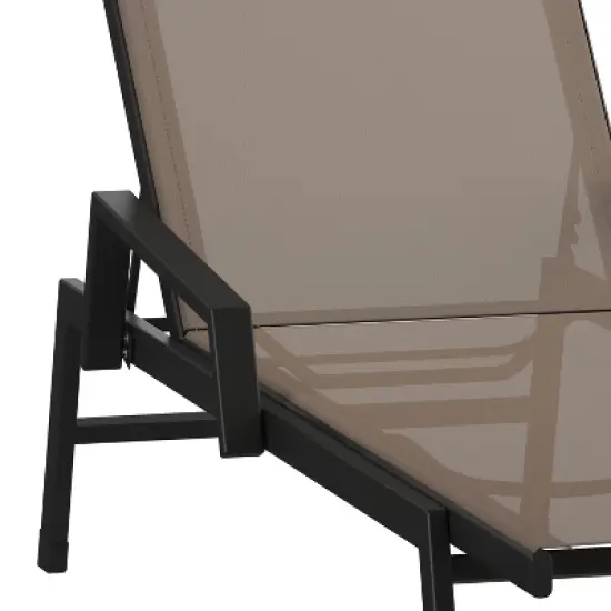 Emma and Oliver Textilene Adjustable 5 Position Patio Chaise Lounge with Armrests and Metal Frame image {7}