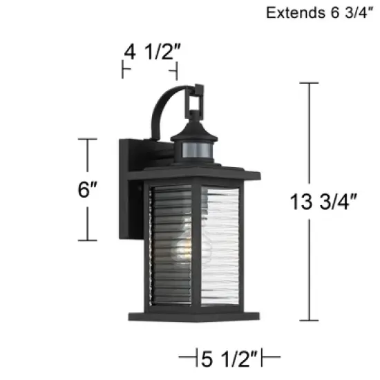 John Timberland Cameron Mission Outdoor Wall Light Fixture Textured Black Motion Sensor Dusk to Dawn 13 3/4" Clear Stripped Glass for Post Exterior image {7}