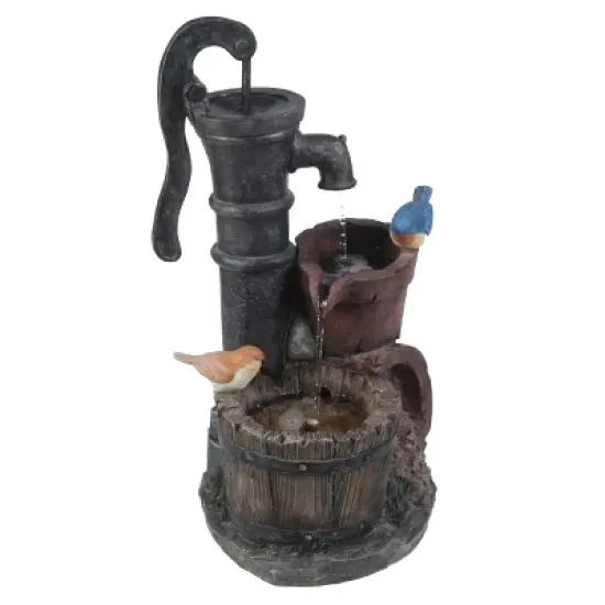 LuxenHome Resin Farmhouse Barrel and Water Pump Outdoor Fountain image {3}