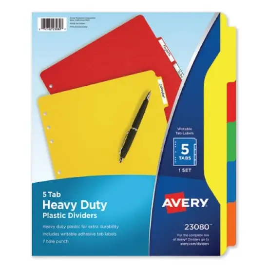 Avery Heavy-Duty Plastic Dividers with Multicolor Tabs and White Labels , 5-Tab, 11 x 8.5, Assorted, 1 Set image {5}