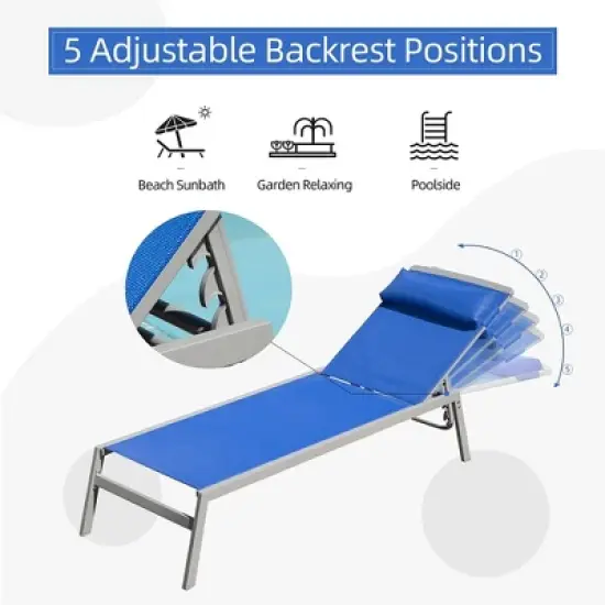 PAGED Outdoor Patio Chaise Lounge Chair, 3 Pieces Aluminum Adjustable Pool Lounge Chairs Textilene Sunbathing Recliner with Headrest, Grey image {2}