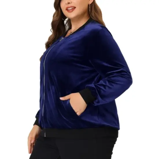 Agnes Orinda Women's Plus Size Velvet Zipper Slant Pocket Long Sleeve Casual Jackets image {1}