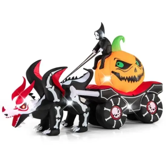 Costway 9 FT Long Halloween Inflatable Decoration Grim Reaper Driving Pumpkin Carriage image {1}