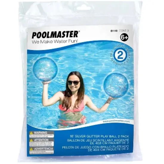 Poolmaster 16'' Silver Glitter Swimming Pool and Beach Ball - 2pk image {5}