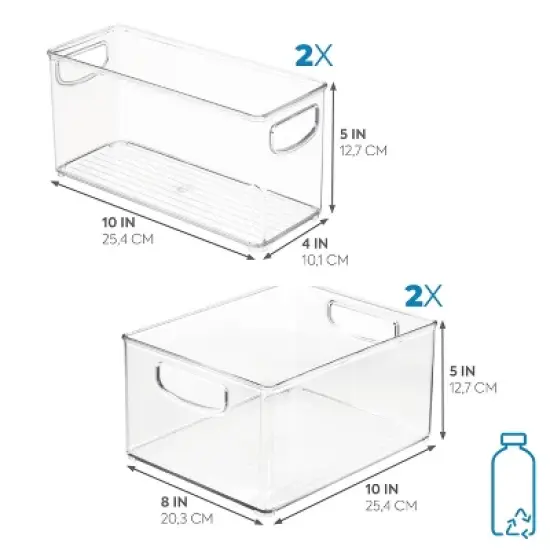 iDESIGN 4pc 10"x8"x5" Recycled Plastic Organizer Bin Set: Clear Kitchen Storage & Organization, Dishwasher-Safe image {7}