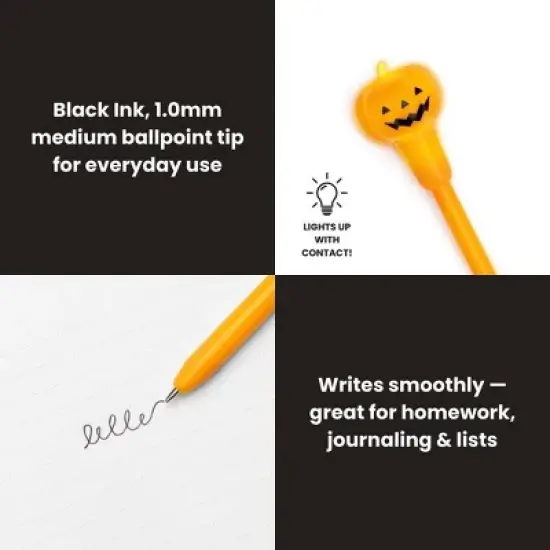 Yoobi Light Up Novelty Pen Halloween Pumpkin Topper Black Ink 1.0mm Ballpoint image {2}