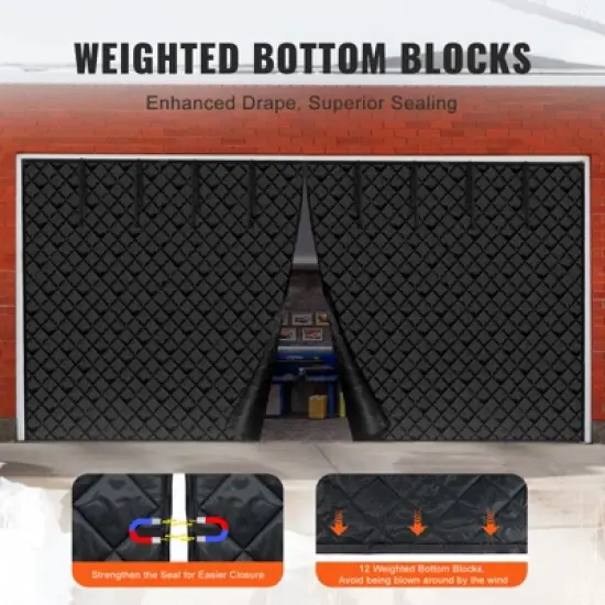 VEVOR Garage Door Screen for Winter, 16x7FT, Garage Door Insulation Kit, Magnetic Thermal Insulated Door Curtain with 300D Oxford Fabric, Black image {5}