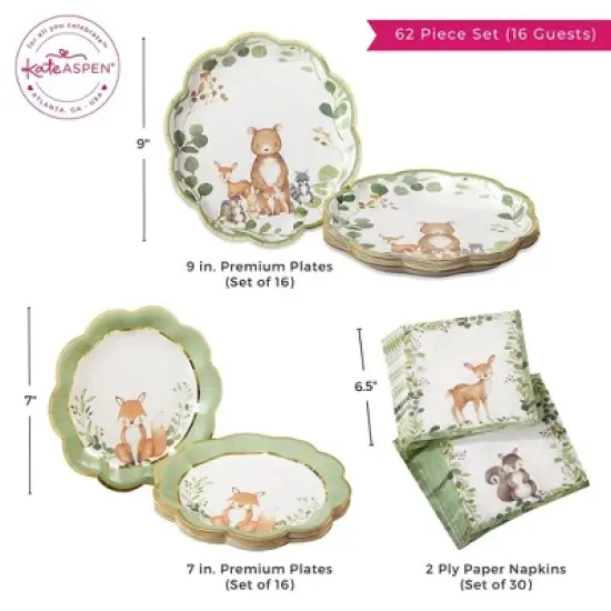 Kate Aspen Woodland Baby 62 Piece Party Tableware Set (16 Guests) | 00250NA-KIT image {3}