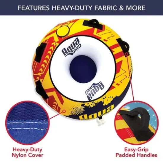 AquaPro 50 Inch Heavy Duty Double Stitched Nylon Deck Style Water Towable 1 Person Rider Tubes with Quick Rope Connection, Yellow and Red (2 Pack) image {3}