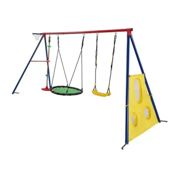 rinbow colour interesting three swingset with Textilene swing and Tree Swing Disc metal plastic safe swing seat 550lbs for outdoor playground image {5}