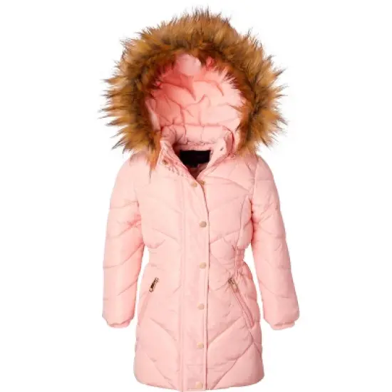 Sportoli Girls Fleece Lined Quilted Midlength Fur Trimmed Hood Winter Puffer Coats image {7}