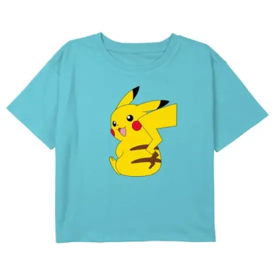Girl's Pokemon Pikachu Sitting Portrait Crop Top T-Shirt image {2}