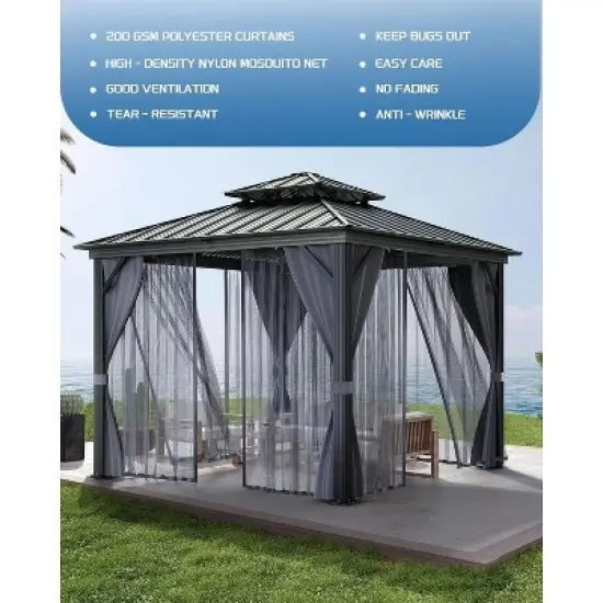 GustoWave 10'x10' Outdoor Double Hardtop Patio Gazebo for Deck, Backyard, Lawn, Garden image {1}