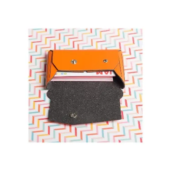 JAM Paper Italian Leather Business Card Holder Case with Angular Flap Orange Sold Individually image {4}