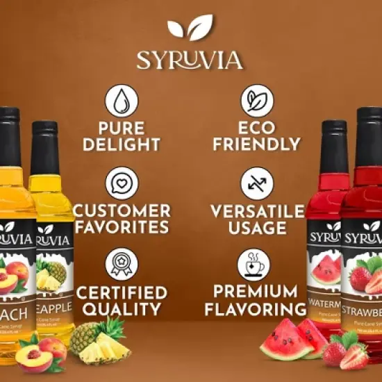 Syruvia Coffee Flavors Variety Pack: Peach, Pineapple, Watermelon & Strawberry 25.4 fl oz Syrup image {4}