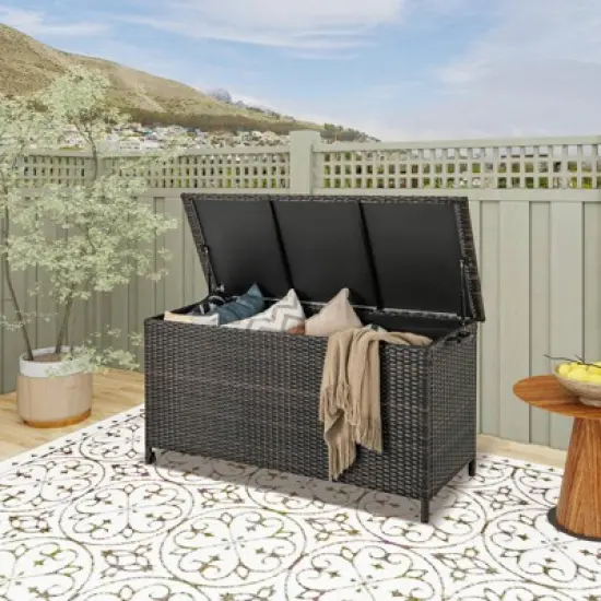 WELLFOR 85gal Outdoor Storage Container with Waterproof Liner and Universal Wheels Brown image {1}