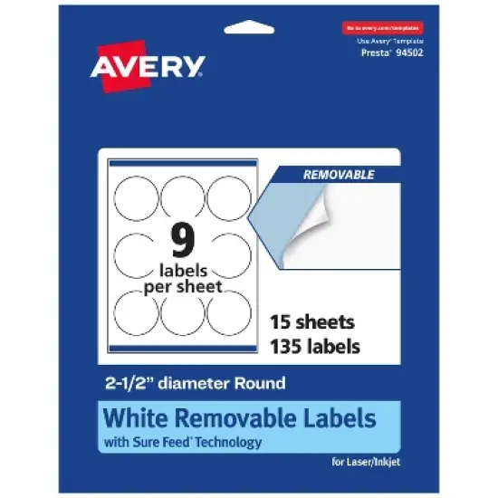 Avery Matte White Removable Round Labels with Sure Feed Technology, Print-to-the-Edge, 2.5" diameter image {8}