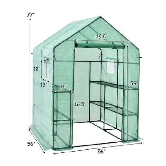 Costway Walk-in Greenhouse 56''x56''x77'' Gardening w/Observation Windows 2 Tier 8 Shelves image {2}