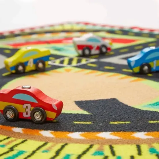 Melissa & Doug Round the Speedway Race Track Rug With 4 Race Cars (39 x 36 inches) image {3}