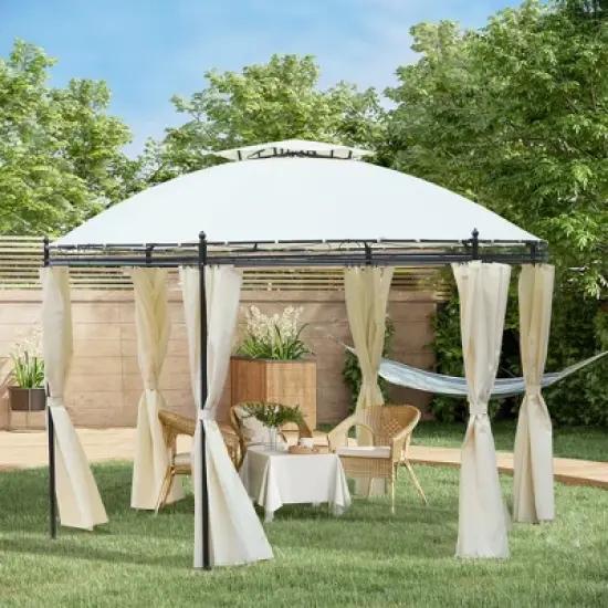 Outsunny 11.5' Steel Outdoor Patio Gazebo Canopy with Double roof Romantic Round Design & Included Side Curtains image {2}