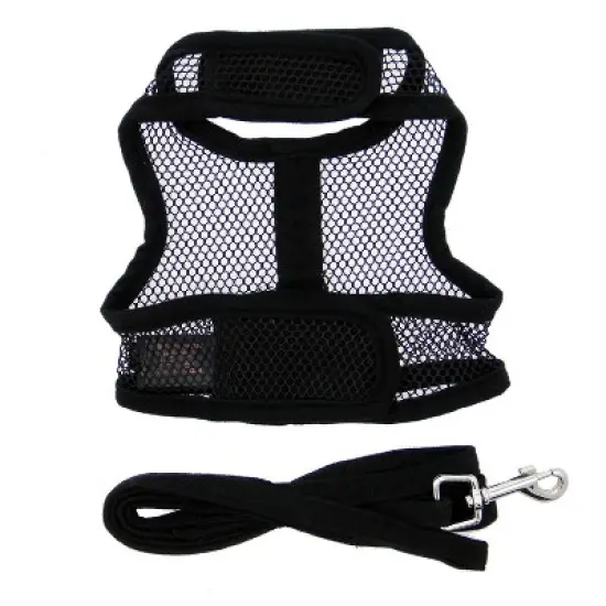 Doggie Design Cool Mesh Dog Netted Harness with Leash - Solid Black image {2}