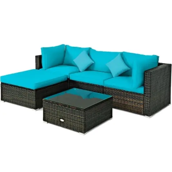 Tangkula 5-Piece Outdoor Patio Sectional Rattan Wicker Sofa Set w/ Cushion image {9}