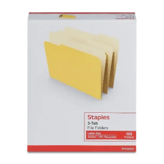 MyOfficeInnovations Colored Top-Tab File Folders 3 Tab Yellow Letter Size 100/Pack 224535 image {3}