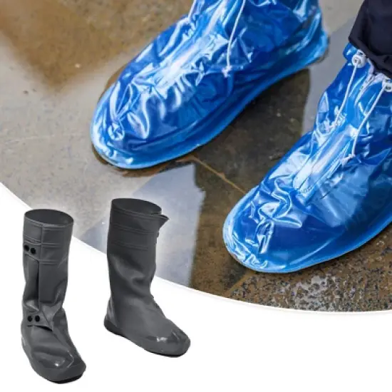 Unique Bargains Waterproof Non-Slip Reusable Rain Shoes Covers Deep Gray Size 3XL 1 Pair image {1}