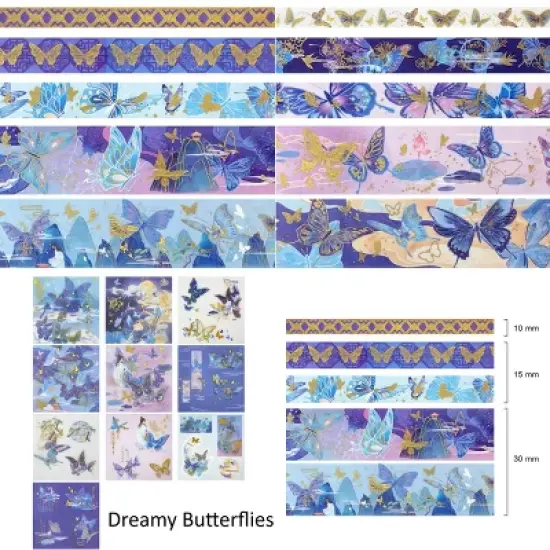 Wrapables Decorative Gold Foil Washi Tape and Sticker Set for Stationery, Diary, Card Making (10 Rolls & 10 Sheets) image {10}