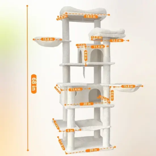 KTMBDW Cat Tree for Large Cats Adult, 68" Cat Tower with 2 Door Condo House, Cat Shelves with Scratching Posts and Large Top Perch image {2}