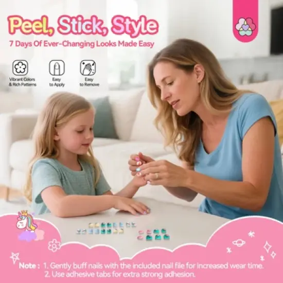 Saviland Kids 7-Pack Press-On Nails Kit - 168PCS Pre-Glued Retro Floral Designs for Girls 8-12 Years with Adhesive Tabs.(Holiday Gift Set) image {4}