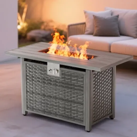 Evita Outdoor Fire Pit Table with 50,000 BTU Output with Propane Tank, Glass Stones-43 x 22 x 25.2 lnch (Gray) image {9}